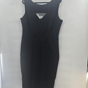 Tatyana Black White Triangle Cutout Back Collar Cotton Nylon Midi Dress 4x